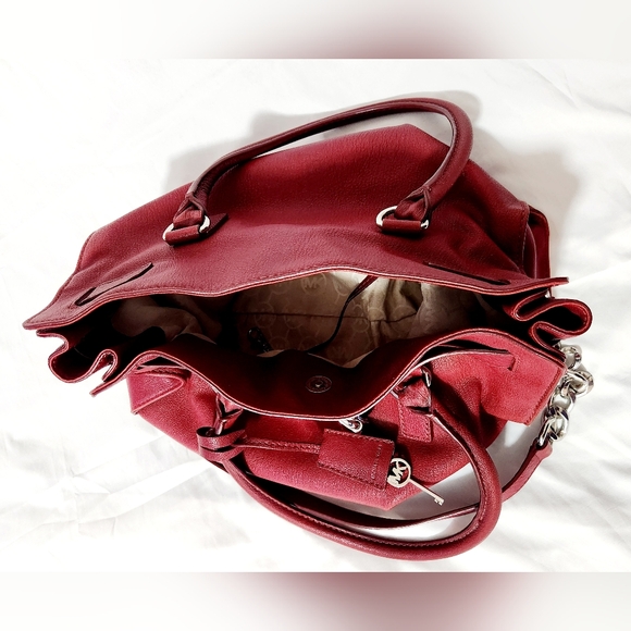 Michael Kors MK Large Hamilton - Red - Leather Bag with Silver Trim Nice - Picture 9 of 12